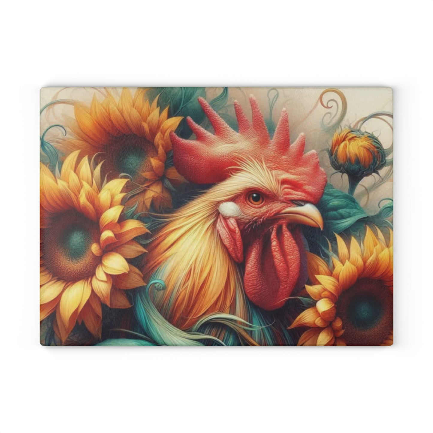 Rooster Glass Cutting Board – Rustic Farmhouse Kitchen Decor | Tempered Glass Charcuterie & Serving Board