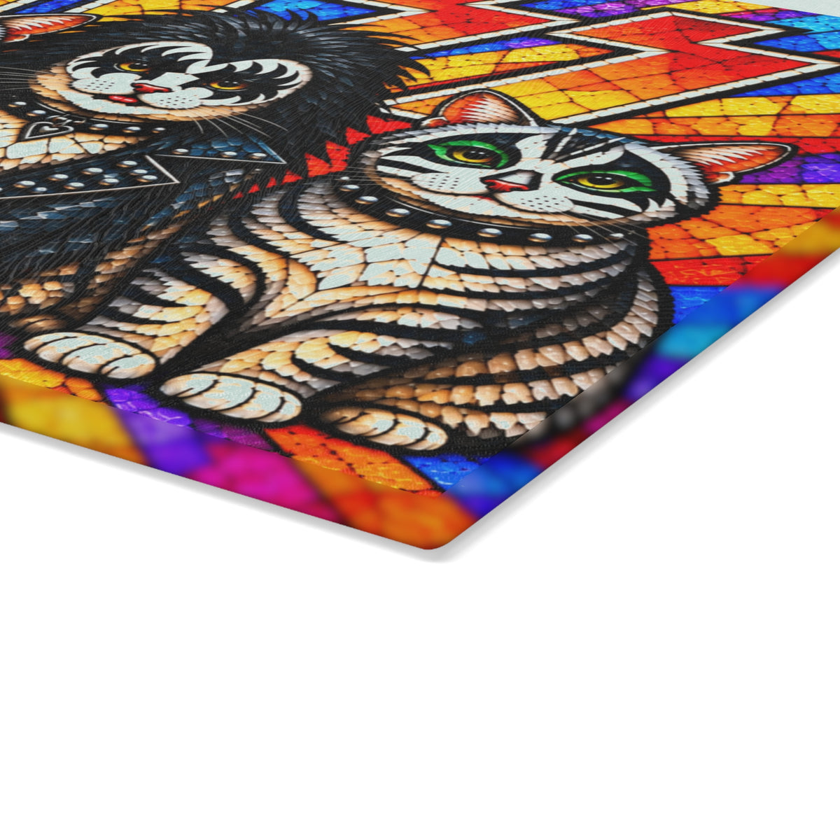 Hiss Cats Stained-Glass-Look Glass Cutting Board – Funny Rock Cats Kitchen Decor