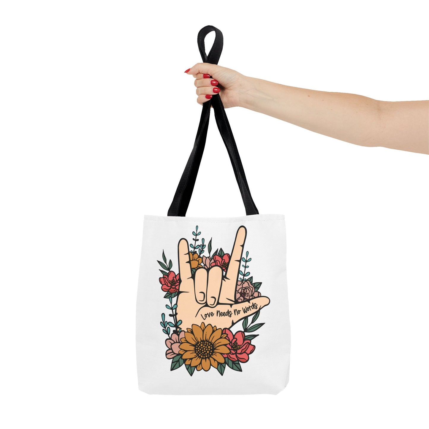 Bolsa de tela con gesto de "Te amo" en ASL (siglas en inglés)