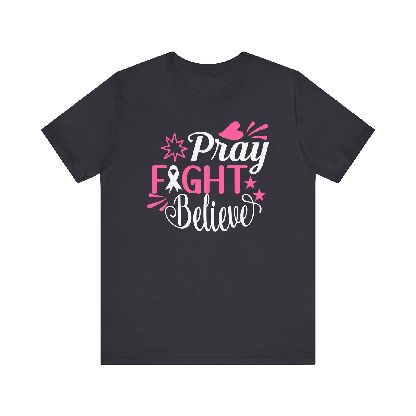 💗 Pray Fight Believe – Breast Cancer Awareness T-Shirt 🎗️