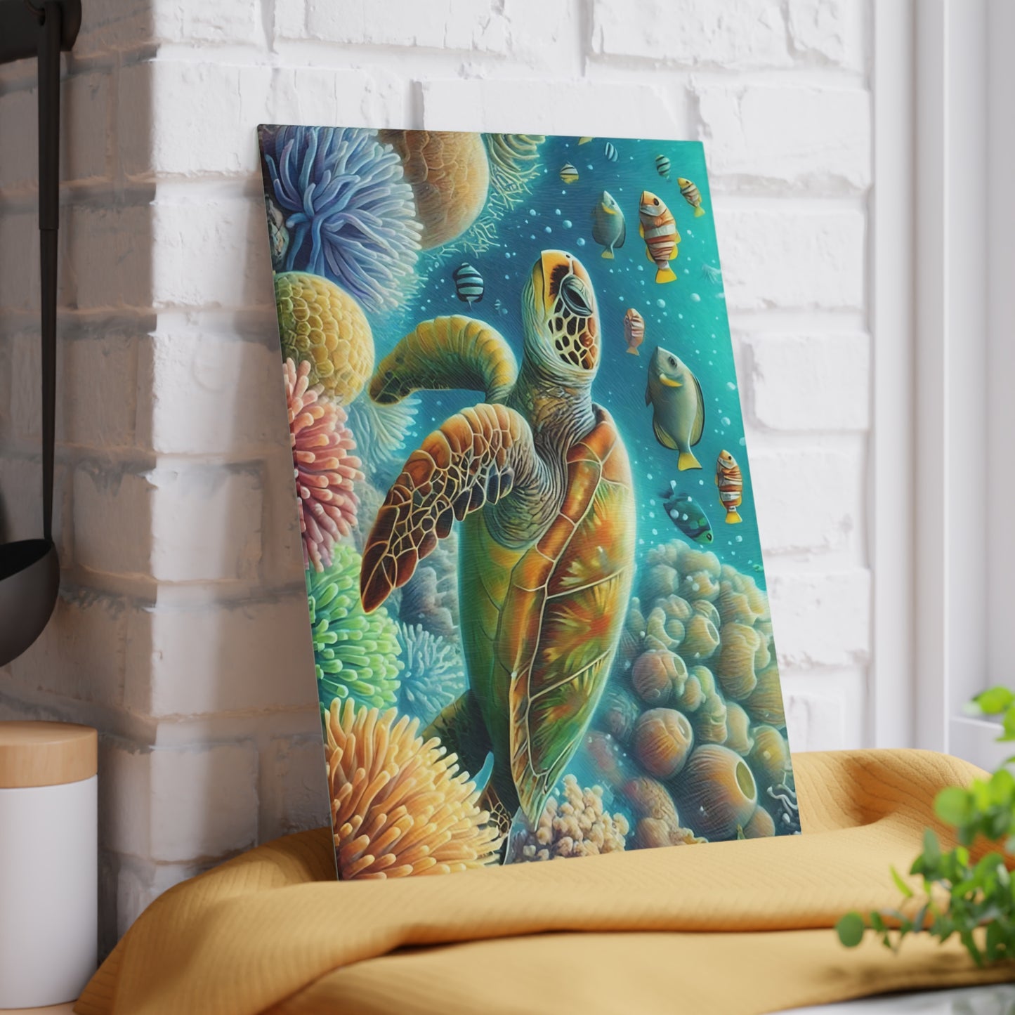 Rainbow Coral Sea Turtle Cutting Board – Vivid Marine Fantasy