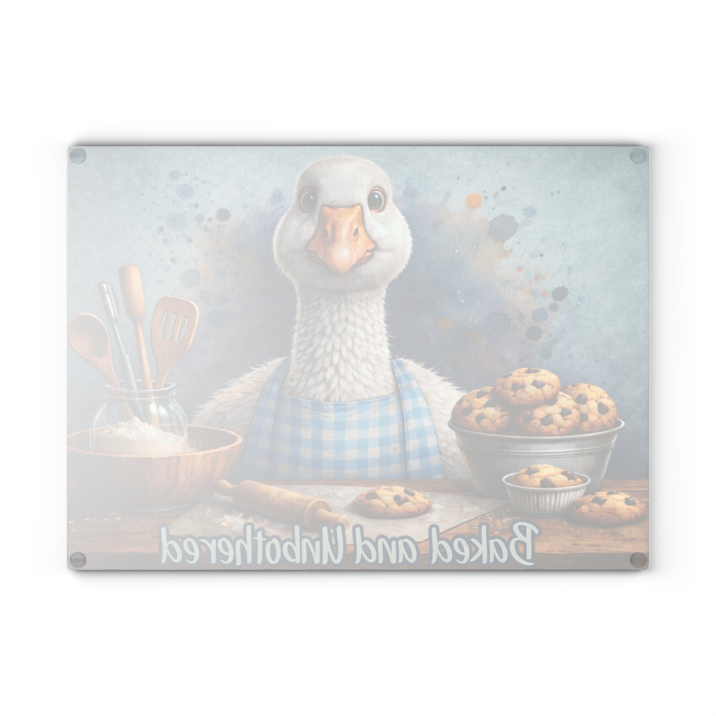 Baked and Unbothered Glass Cutting Board – Whimsical Goose Kitchen Decor