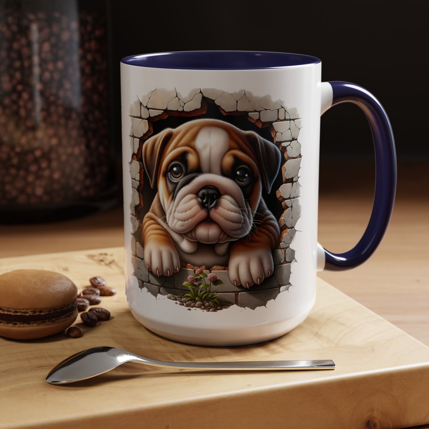 🎀🐶 English Bulldog Puppy Accent Mug – Cute Peek-Through Dog Design for Animal Lovers ☕💖