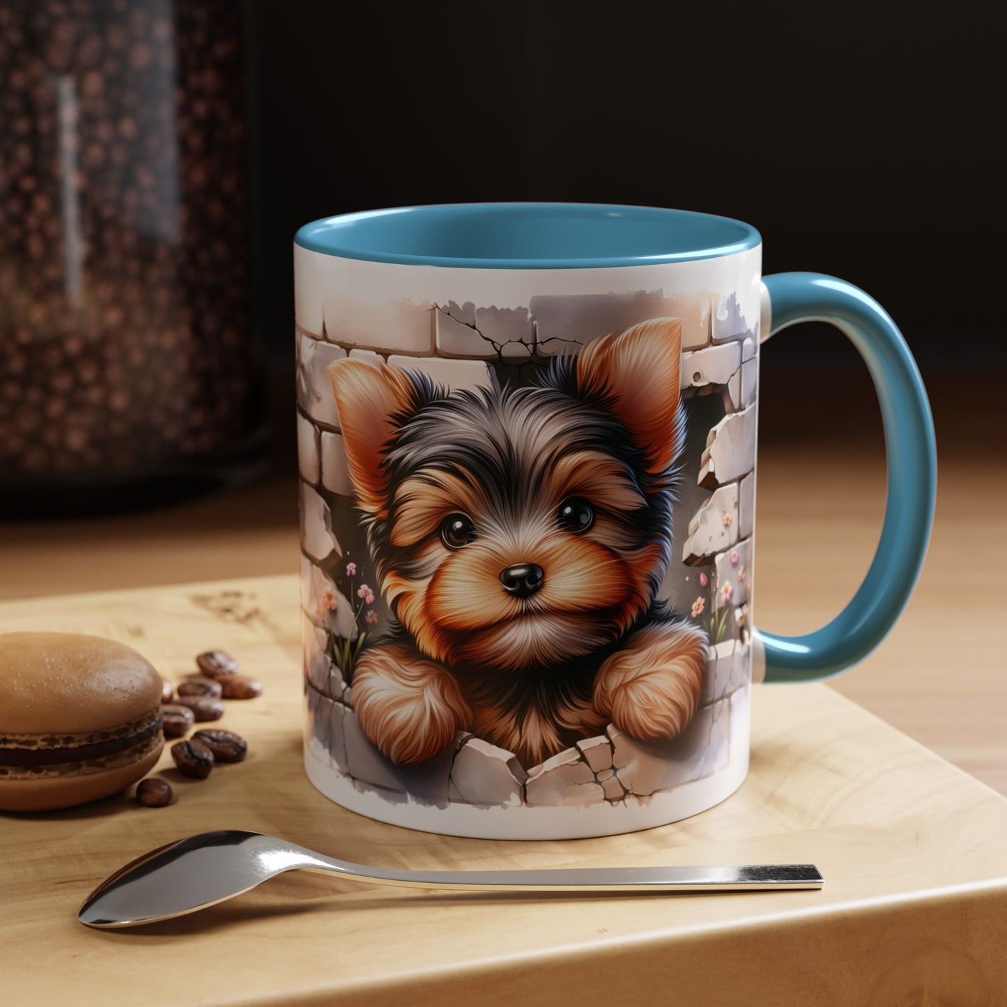 🎀🐶 Yorkie Puppy Accent Mug – Cute Peek-Through Dog Design for Animal Lovers ☕💖