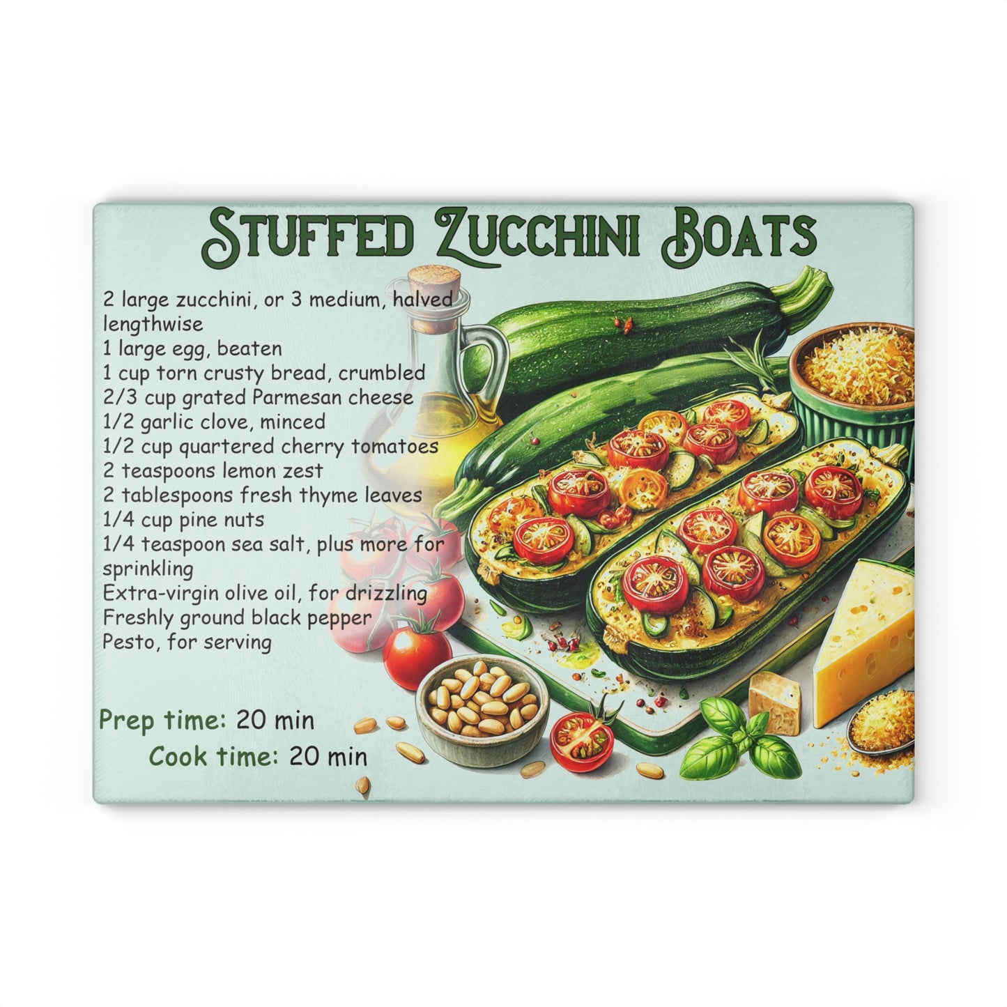 🥒 Stuffed Zucchini Boats – Fresh and Fun Kitchen Cutting Board