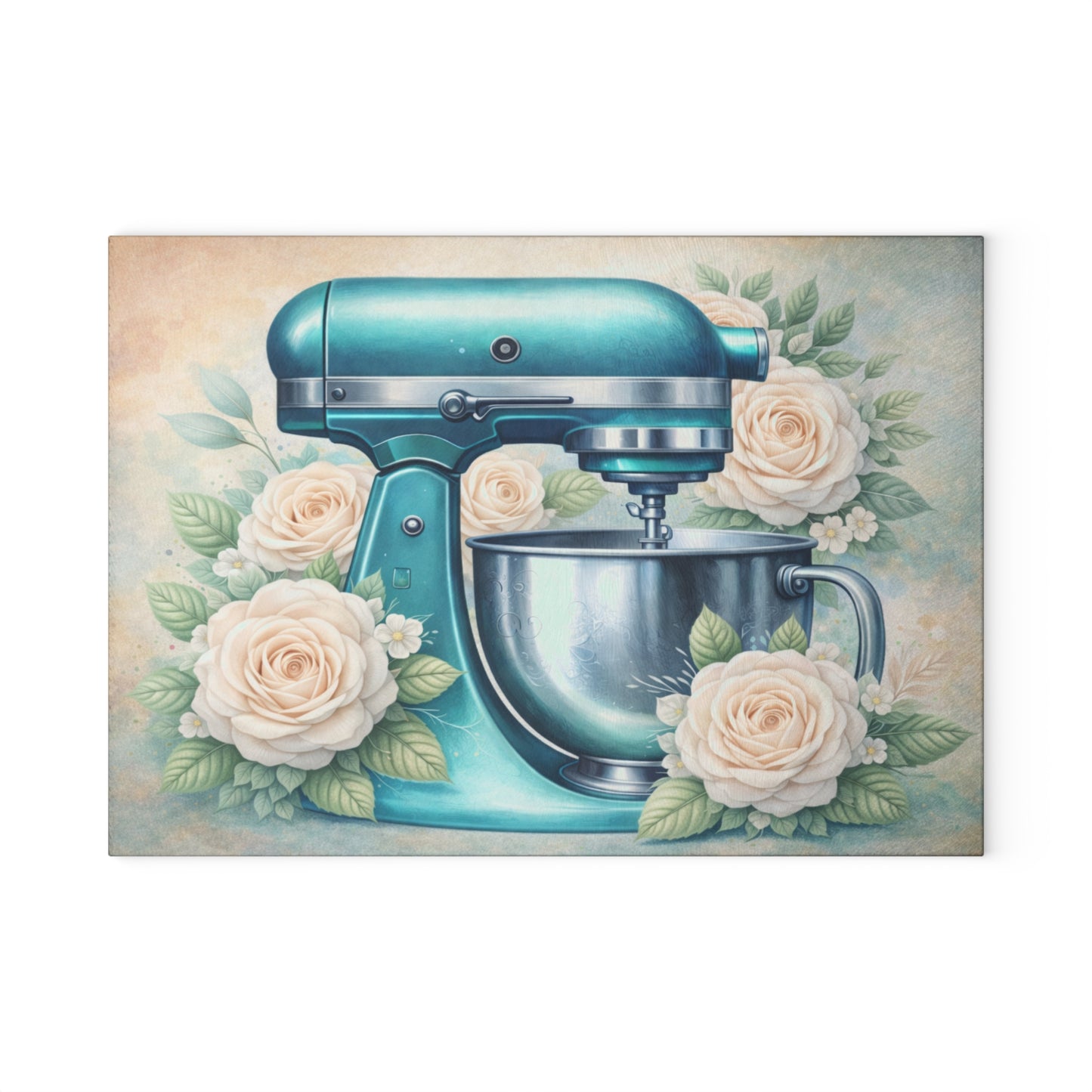 Teal Kitchen Mixer Glass Cutting Board – Elegant Farmhouse Kitchen Decor