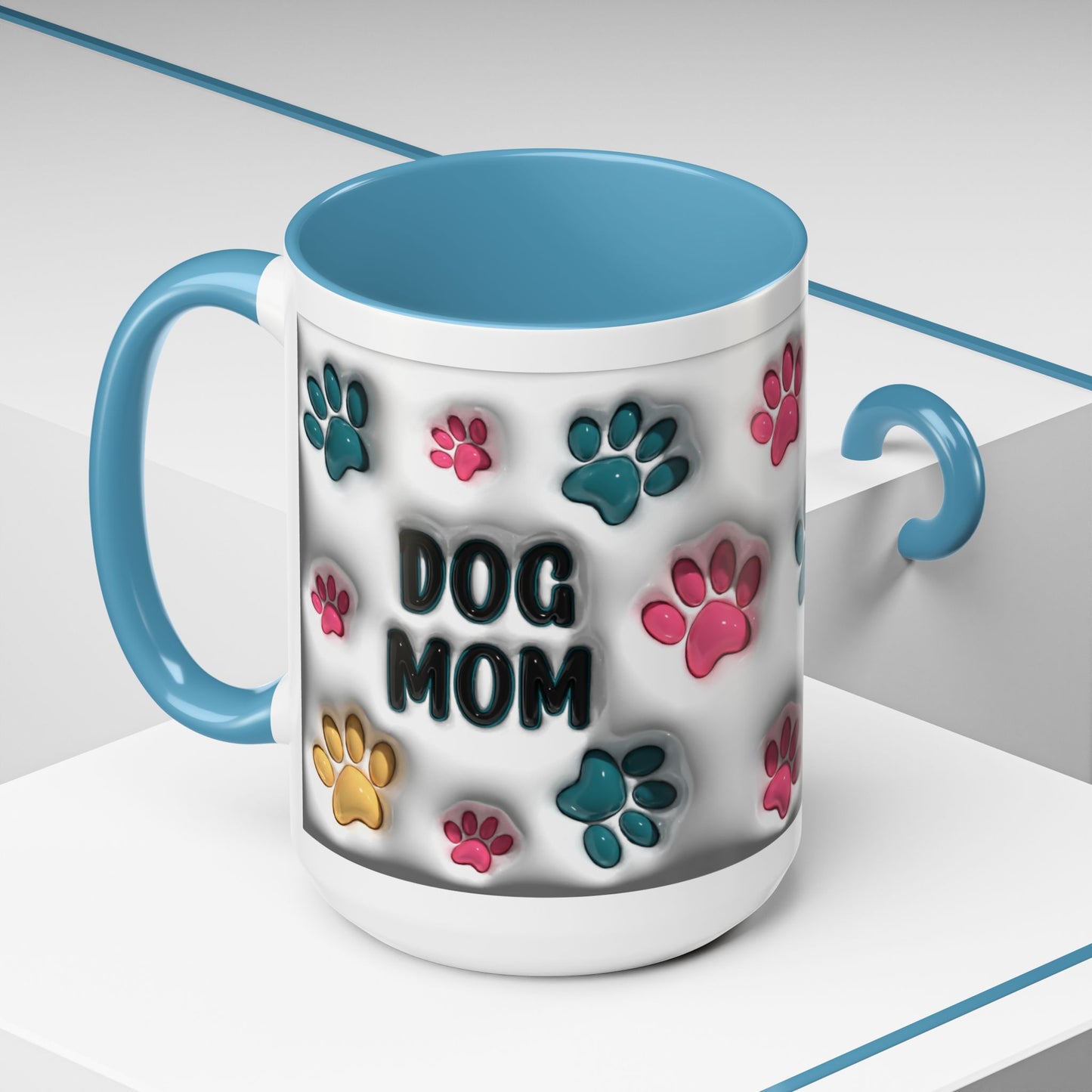 Dog Mom Accent Mug – Colorful Paw Print Cup for Proud Pet Parents