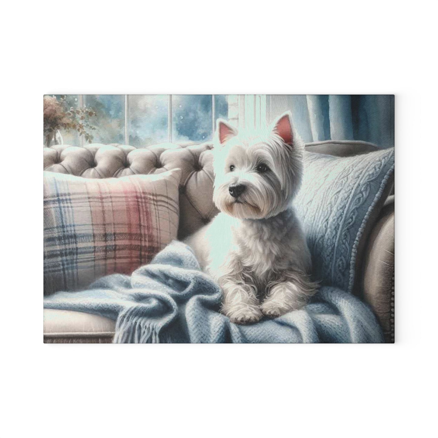 🐾 Westie in Blue Window Nook Cutting Board – Cozy Charm for Dog Lovers 🪟