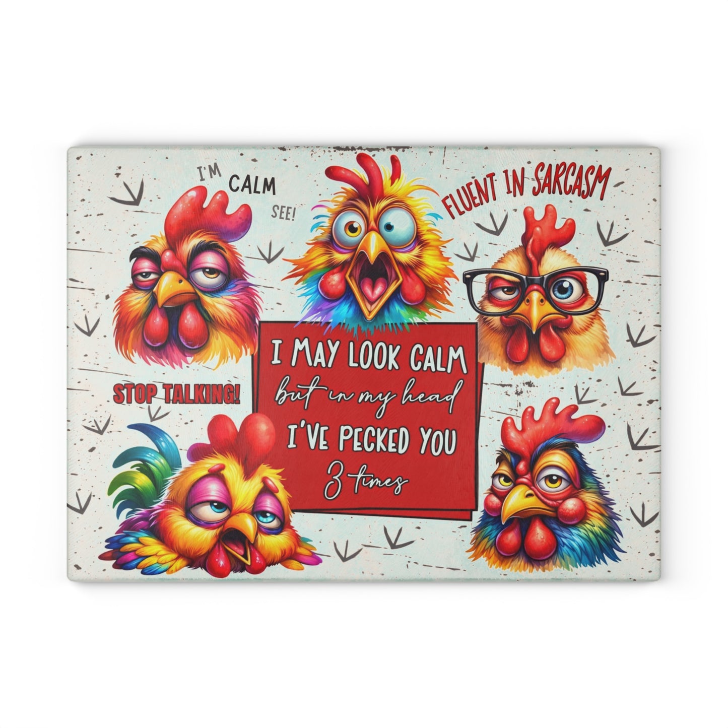 Sarcastic Chicken Glass Cutting Board – Funny Attitude Kitchen Decor Gift