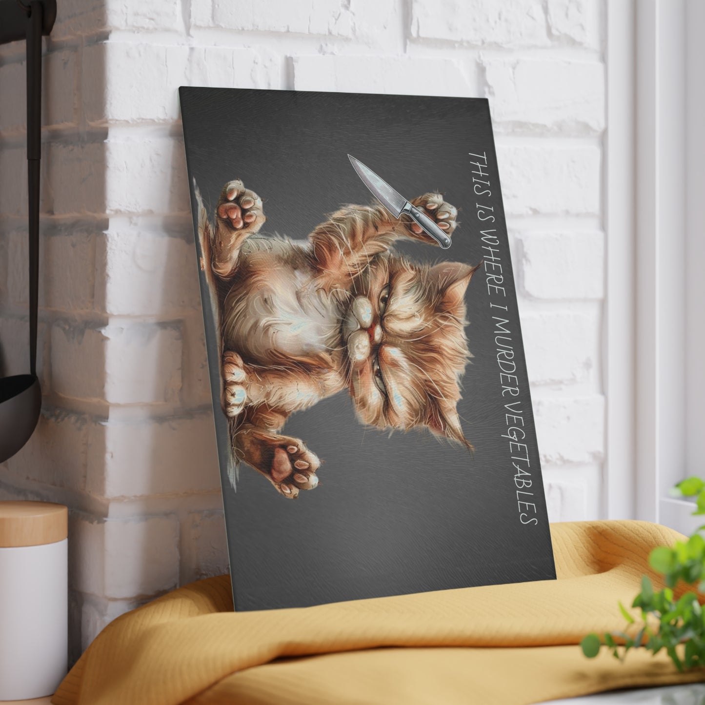 "This is Where I Murder Vegetables" – Funny Cat Glass Cutting Board