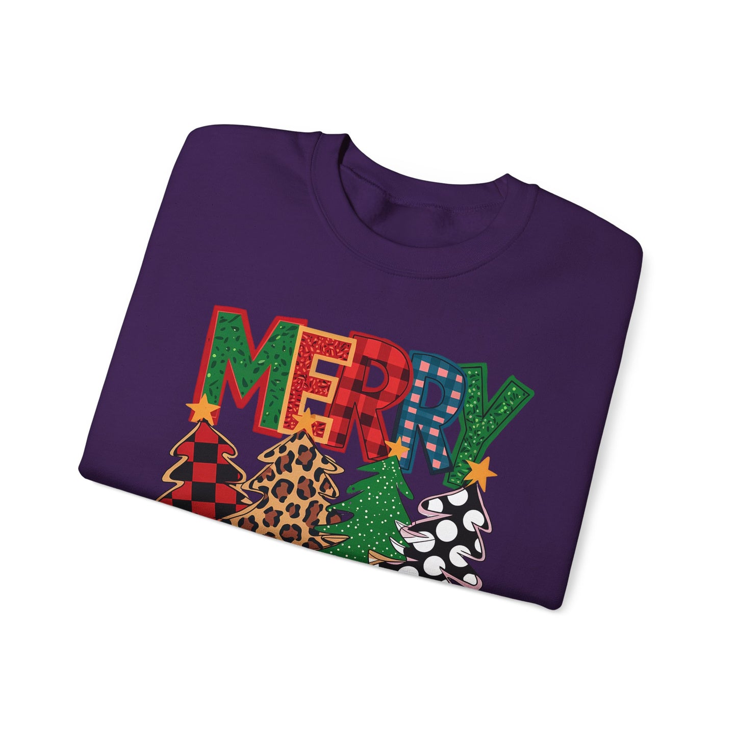 🎄✨ Merry Christmas Trees Sweatshirt – Bold Patterns & Festive Cheer