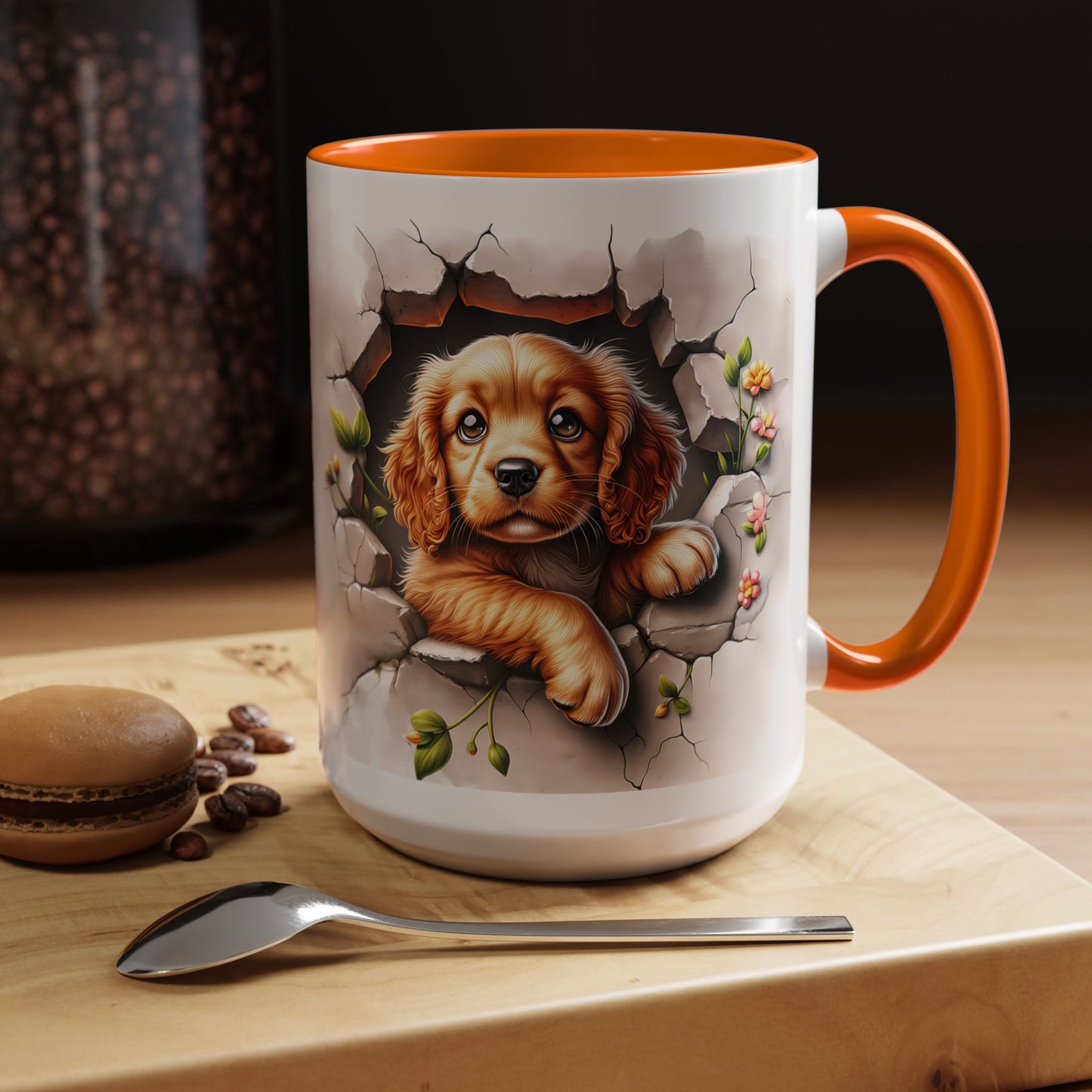 🐾 Cocker Spaniel Puppy Accent Mug – Sweet Fluffy Pup Coffee Cup ☕🤎