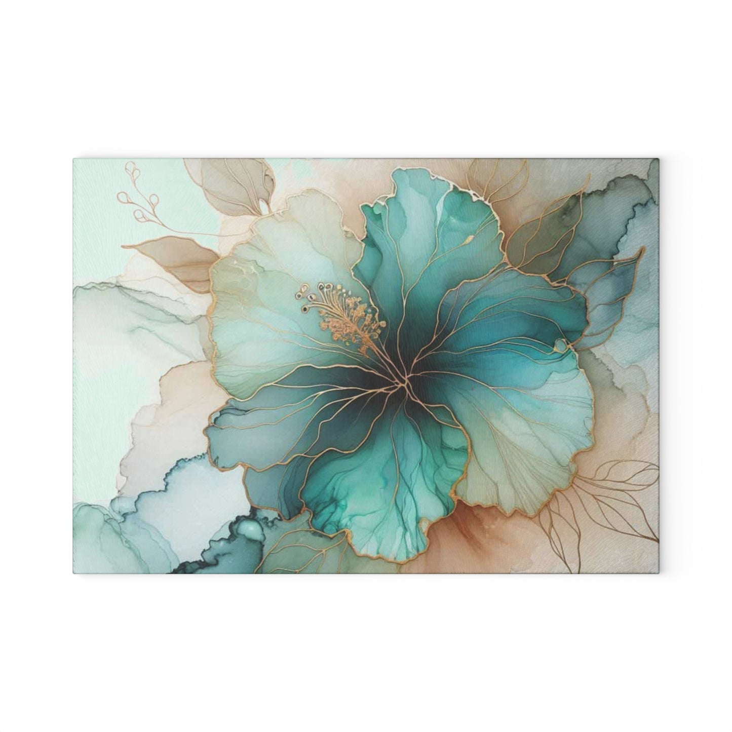 Teal Bloom Harmony Cutting Board – Soft Watercolor Floral Kitchen Art