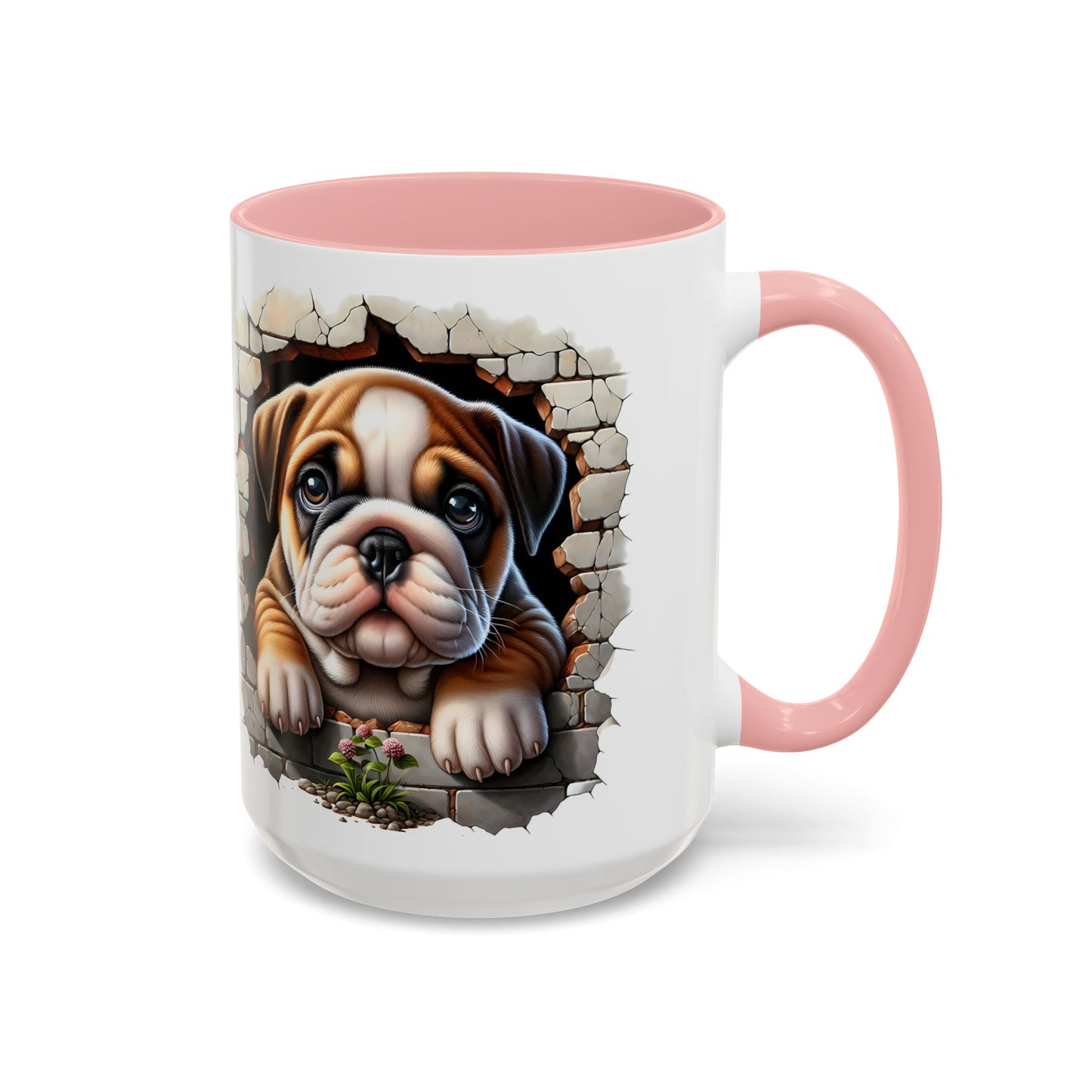 🎀🐶 English Bulldog Puppy Accent Mug – Cute Peek-Through Dog Design for Animal Lovers ☕💖