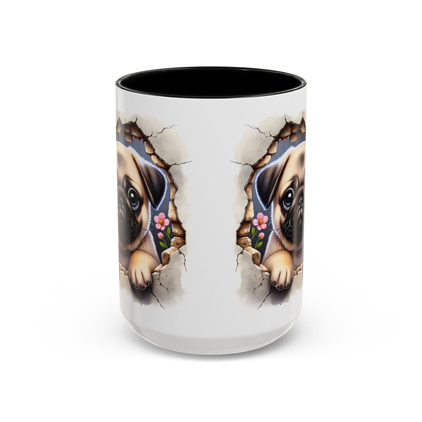 🐾💛 Pug Puppy Accent Mug – Cute Wrinkly Pug Coffee Cup ☕✨