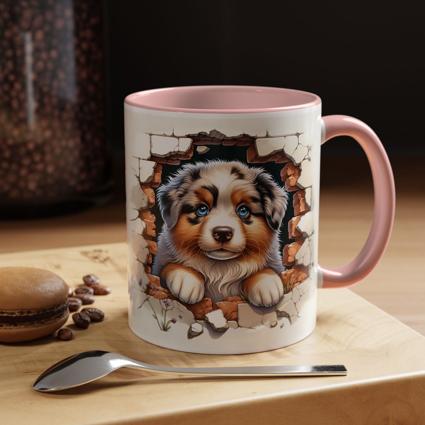 🐾☕ Australian Shepherd Puppy Peek Accent Mug – Blue-Eyed Beauty Dog Lover Gift ✨💙
