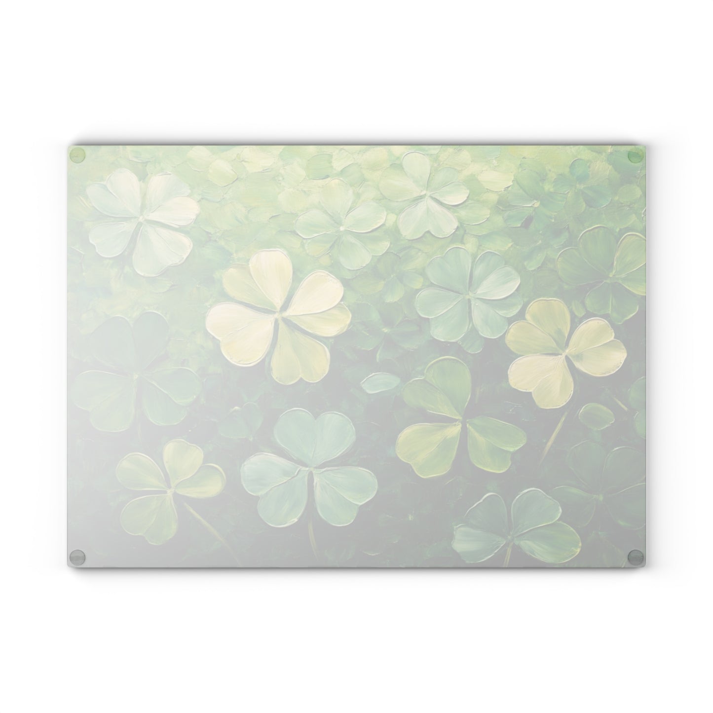 Shamrock Meadow Glass Cutting Board – Painterly Green Clover Kitchen Accent