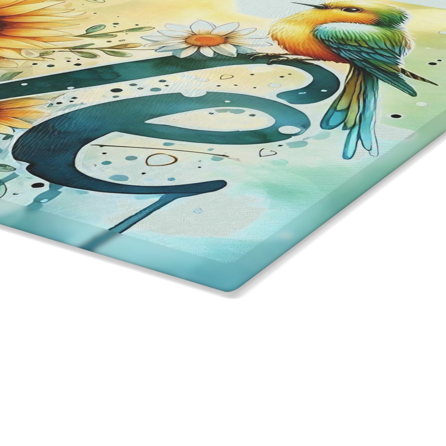Tabla de cortar Love con diseño de pájaro y girasol