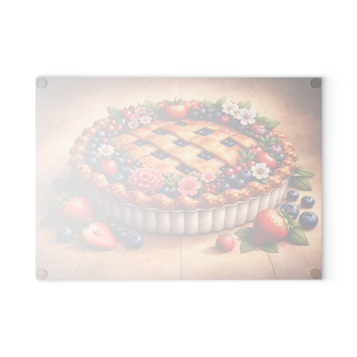 Berry Blossom Pie Glass Cutting Board – Vintage Farmhouse Dessert Kitchen Art