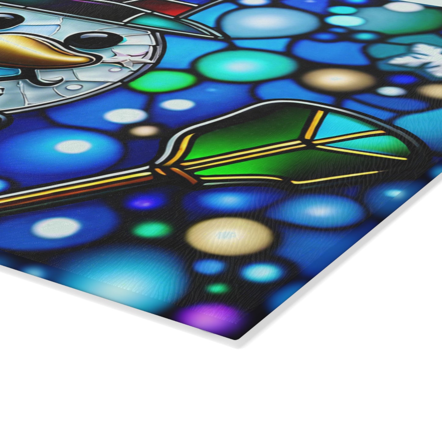 ☃️ Stained Glass-Style Snowman Cutting Board – Festive Elegance for Your Holiday Kitchen ❄️