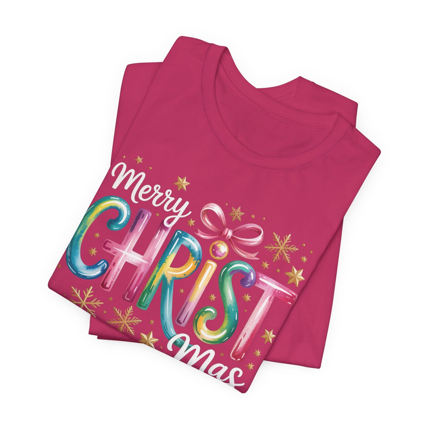 🎄✨ Merry Christmas Glow Lettering T-Shirt – Festive & Bright Holiday Style 🎁🌟