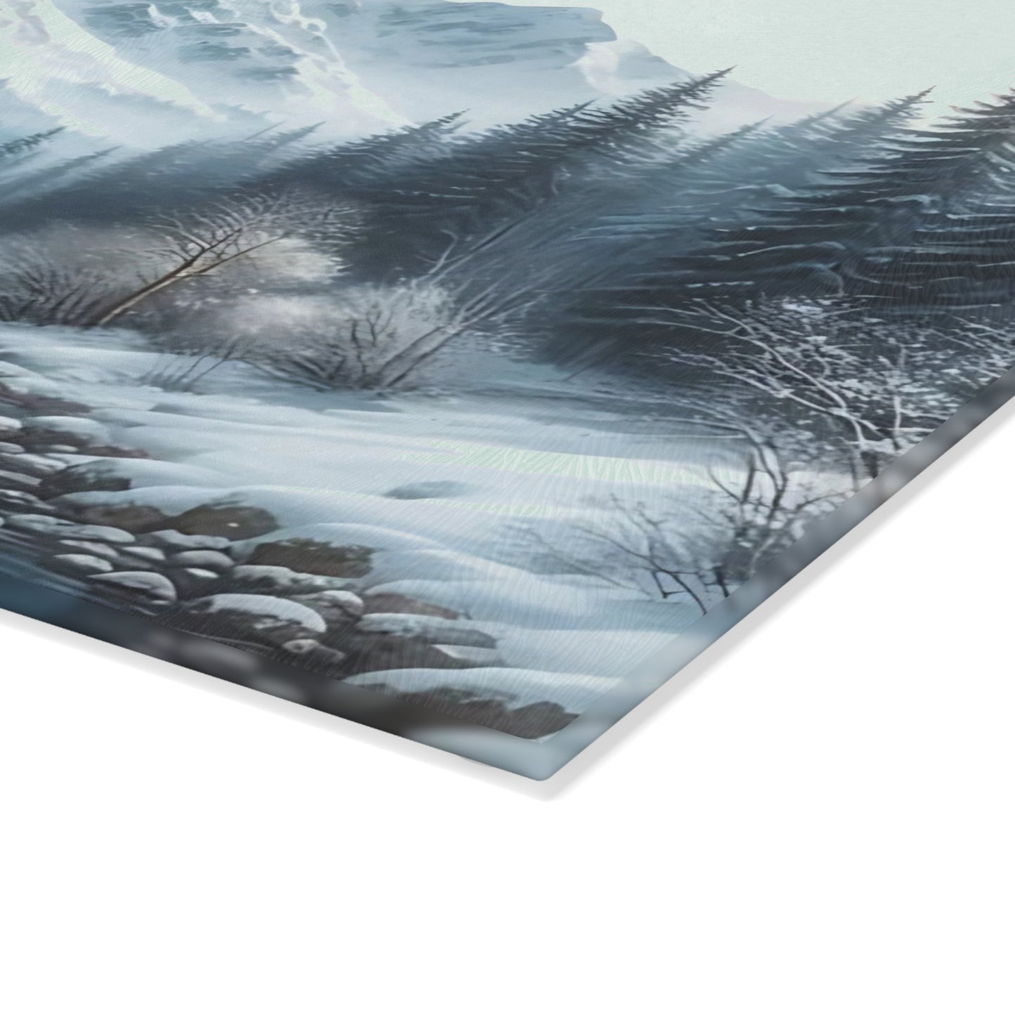 🏔️ Snowy Mountain River Cutting Board – Winter Tranquility for Your Kitchen ❄️