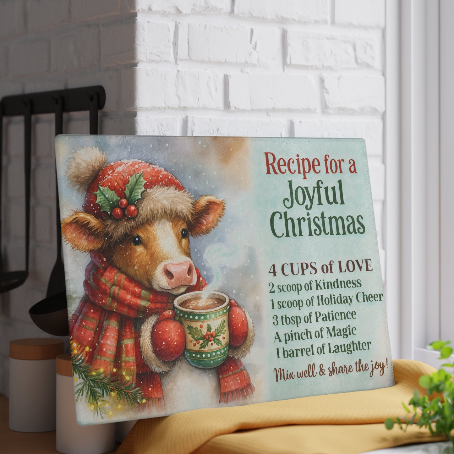 🎄☕ Highland Cow Recipe for a Joyful Christmas Cutting Board – Festive Winter Kitchen Décor ❄️✨