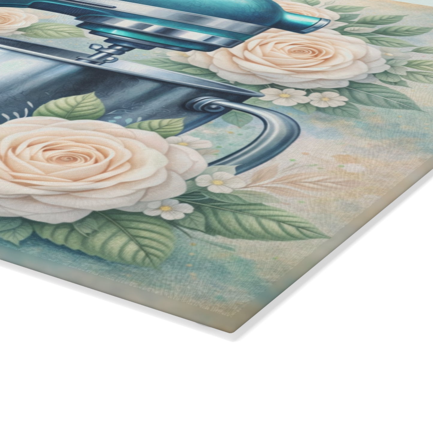 Teal Kitchen Mixer Glass Cutting Board – Elegant Farmhouse Kitchen Decor