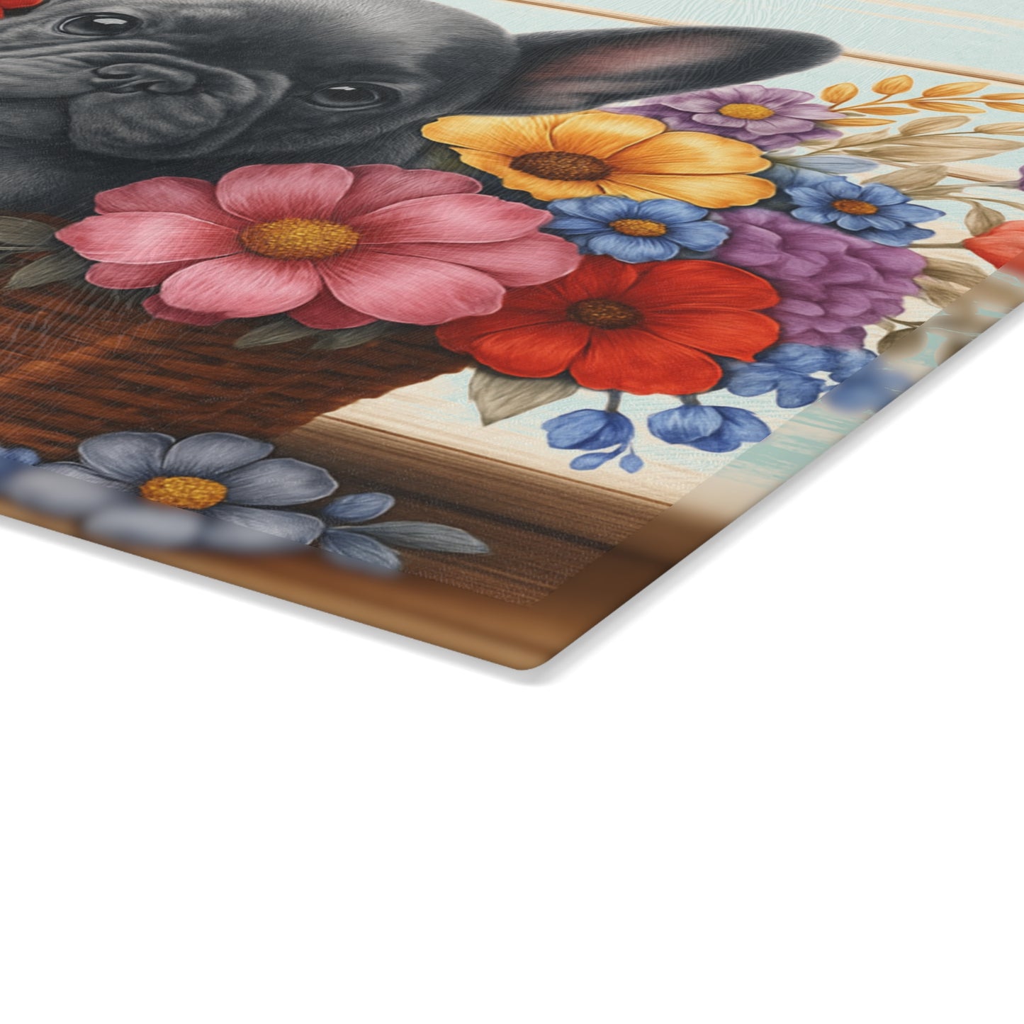 🐾 Gray French Bulldog in Bloom Basket Cutting Board – Frenchie Charm Meets Floral Elegance 🌸