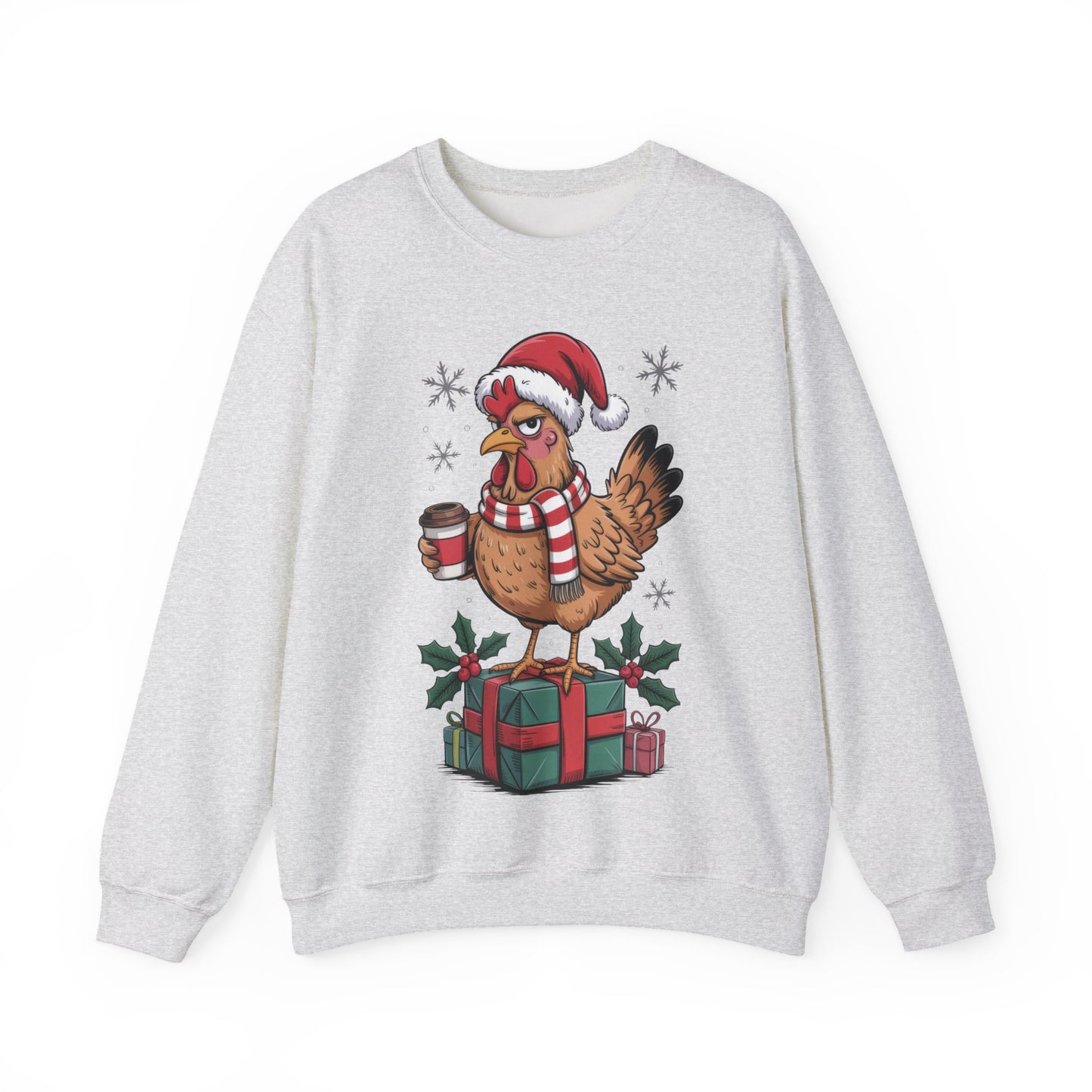 🎄 Grumpy Christmas Chicken Sweatshirt – Funny Holiday Coffee Lover Crewneck