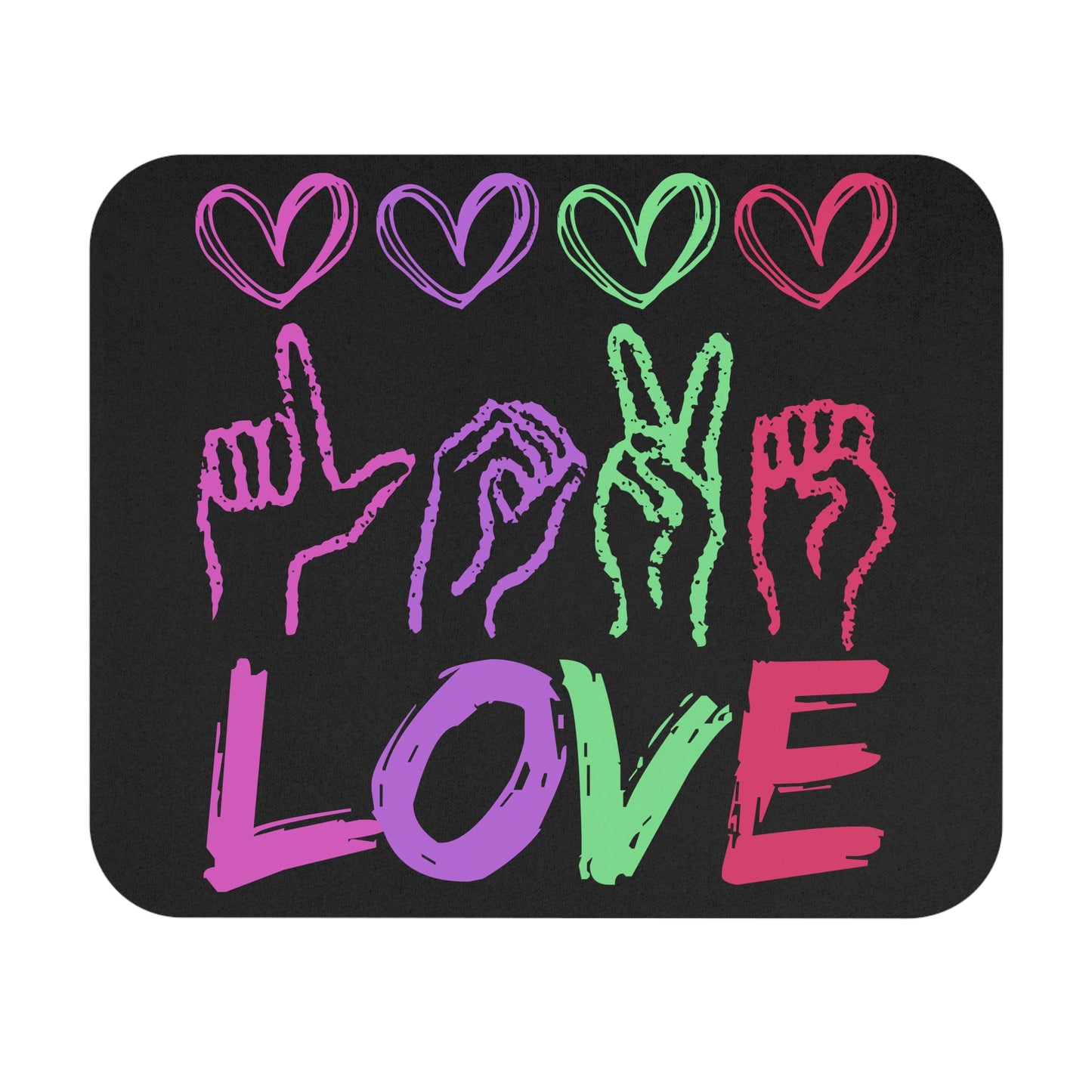 🖱️🤟💜 ASL LOVE Mouse Pad – Neon Hearts & Sign Language Desk Art