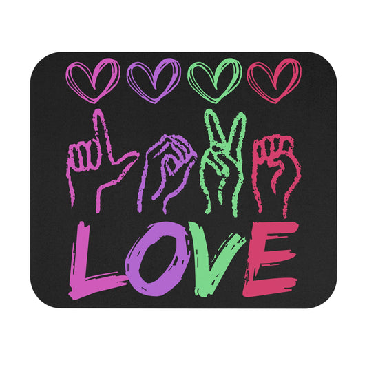 🖱️🤟💜 ASL LOVE Mouse Pad – Neon Hearts & Sign Language Desk Art