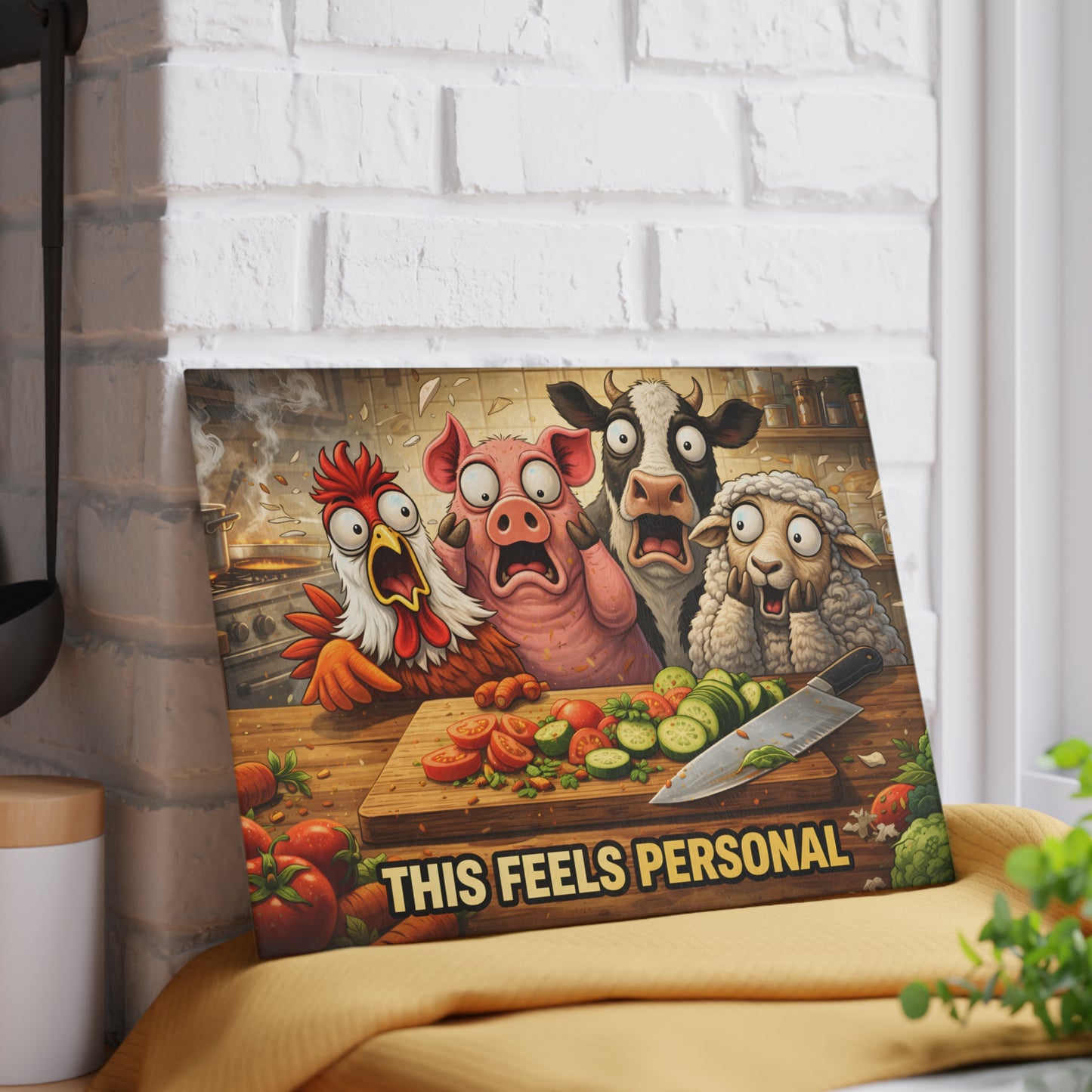 This Feels Personal Glass Cutting Board – Funny Farm Animal Kitchen Art