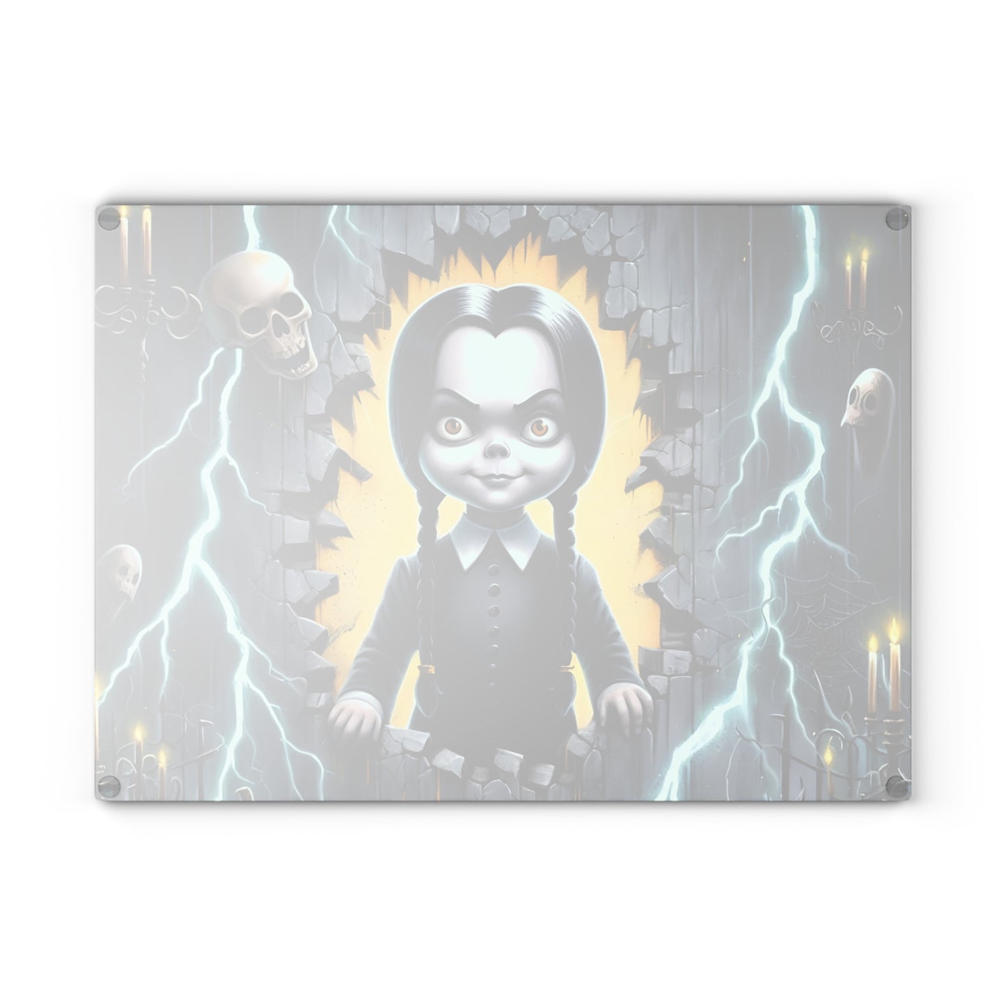 ⚡ Gothic Lightning Girl Cutting Board – Spooky Cool Vibes with Skulls, Candles & Bold Attitude 💀🌩️