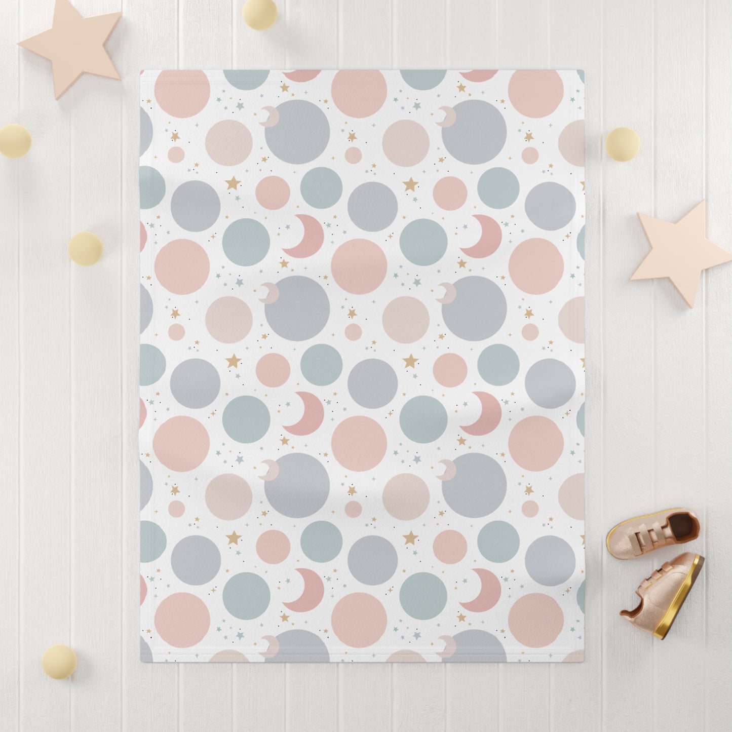 Celestial Moon & Stars Baby Blanket – Ultra-Soft Fleece 30″×40″ | Pastel Planets on Black