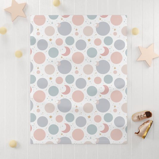 Celestial Moon & Stars Baby Blanket – Ultra-Soft Fleece 30″×40″ | Pastel Planets on Black