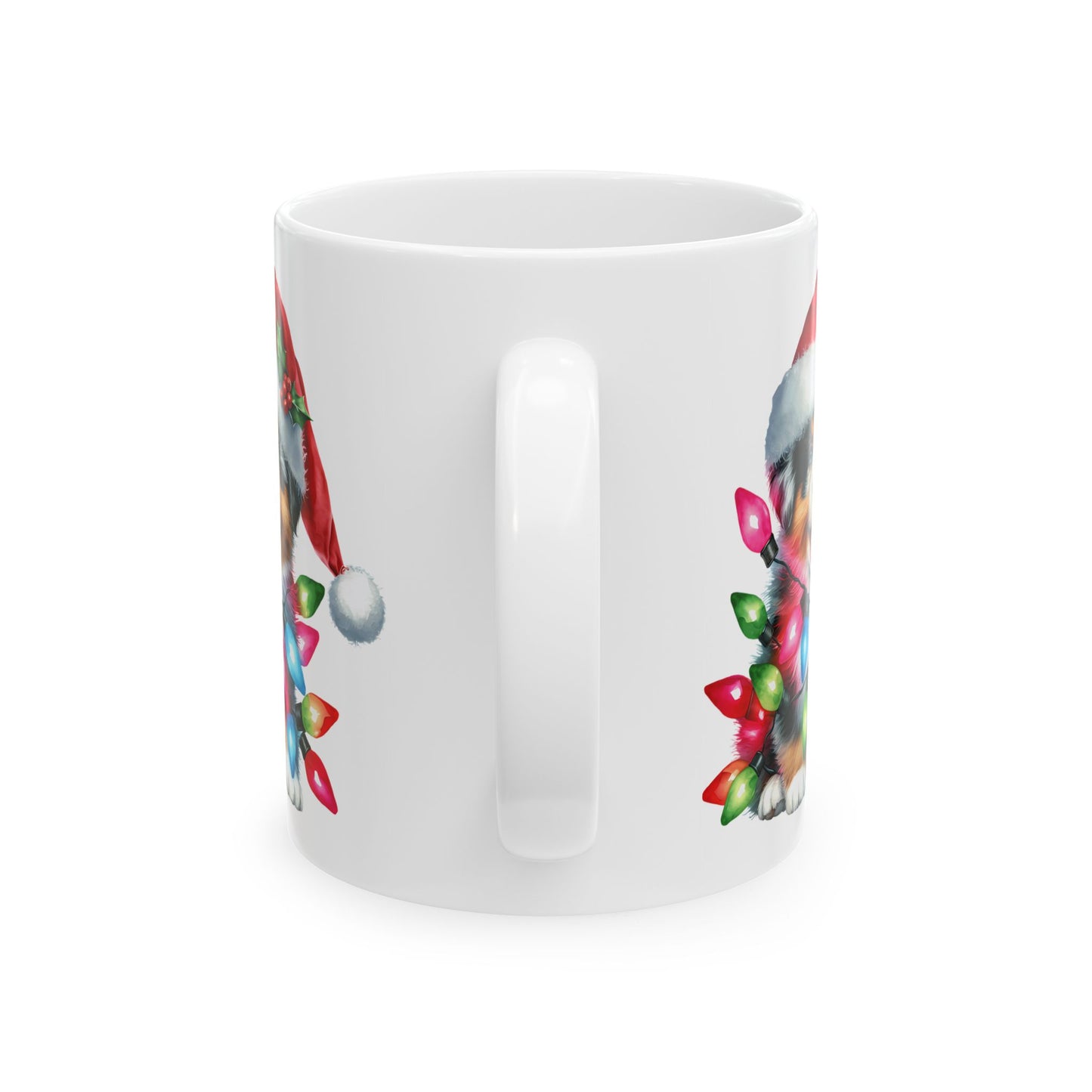 🎅 Australian Shepherd Christmas Mug – Santa Paws with Holiday Sparkle 🌟