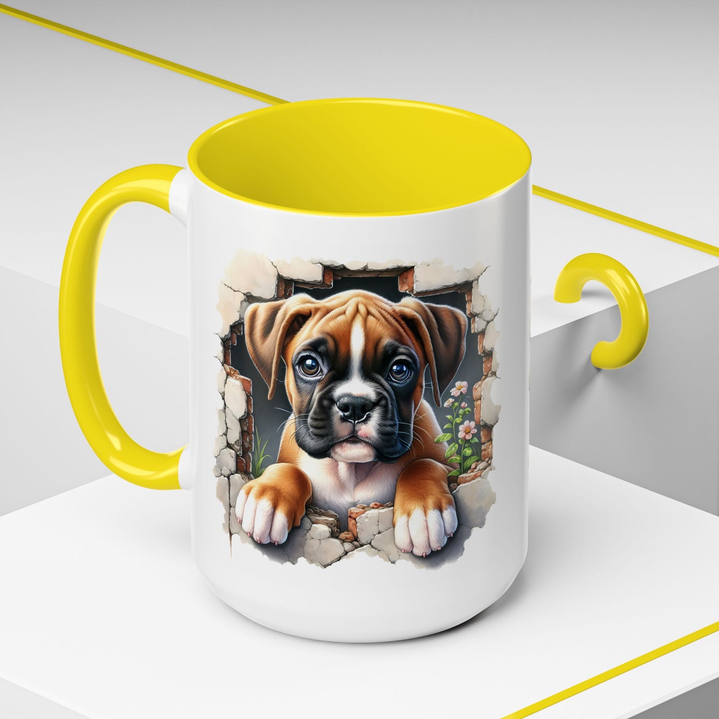 🐶☕ Boxer Puppy Peek Accent Mug – Adorable Dog Lover Gift ✨💛
