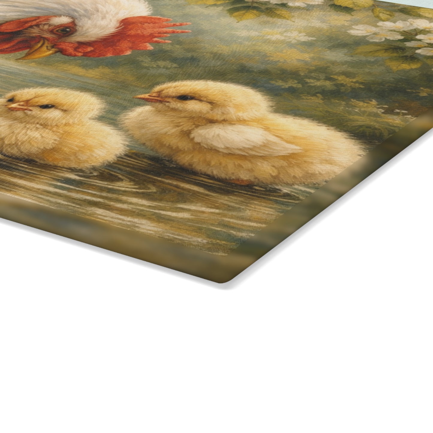 Mother Hen and Chicks Glass Cutting Board – Farmhouse Chicken Kitchen Decor