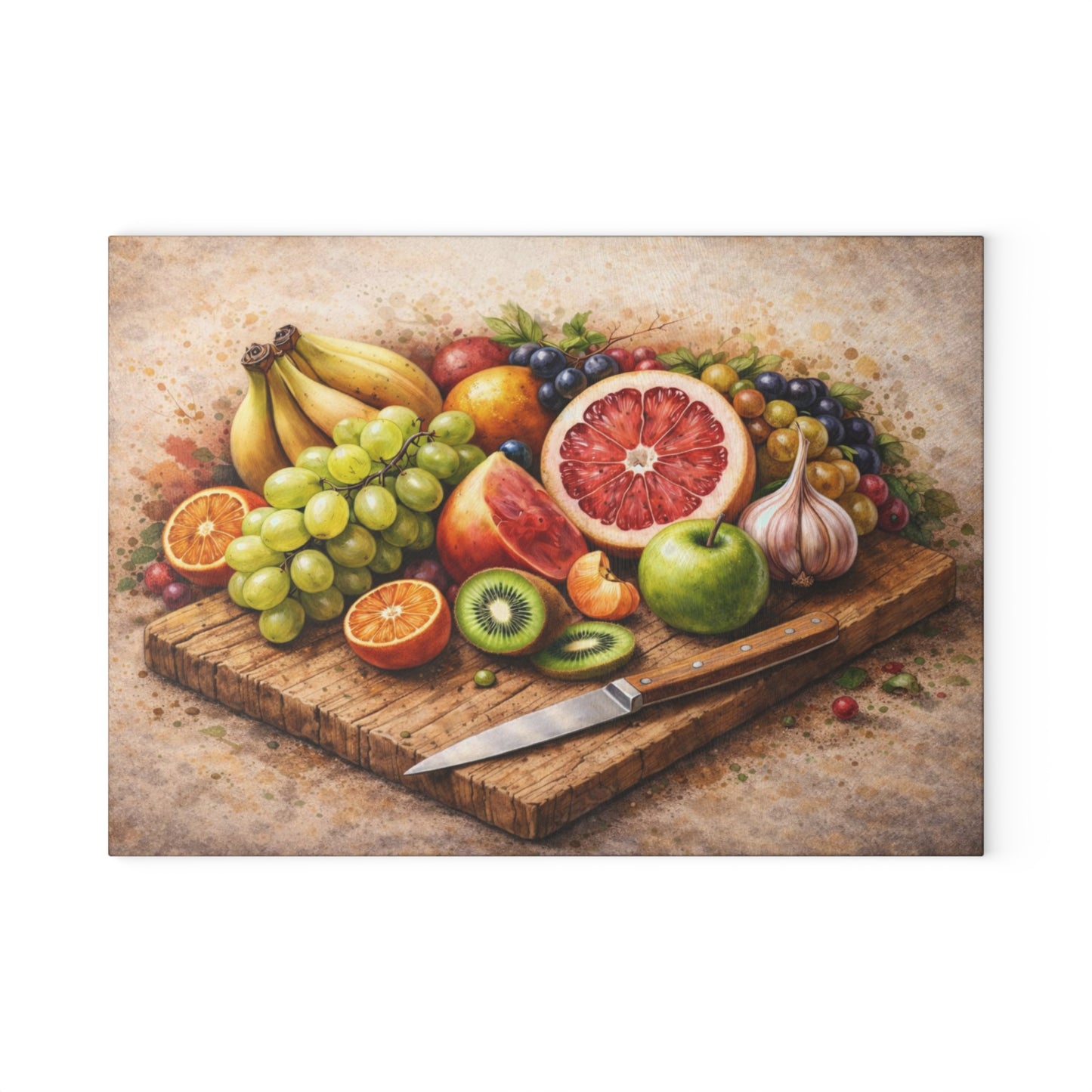 Rustic Fruit Harvest Glass Cutting Board – Vintage Farmhouse Kitchen Art