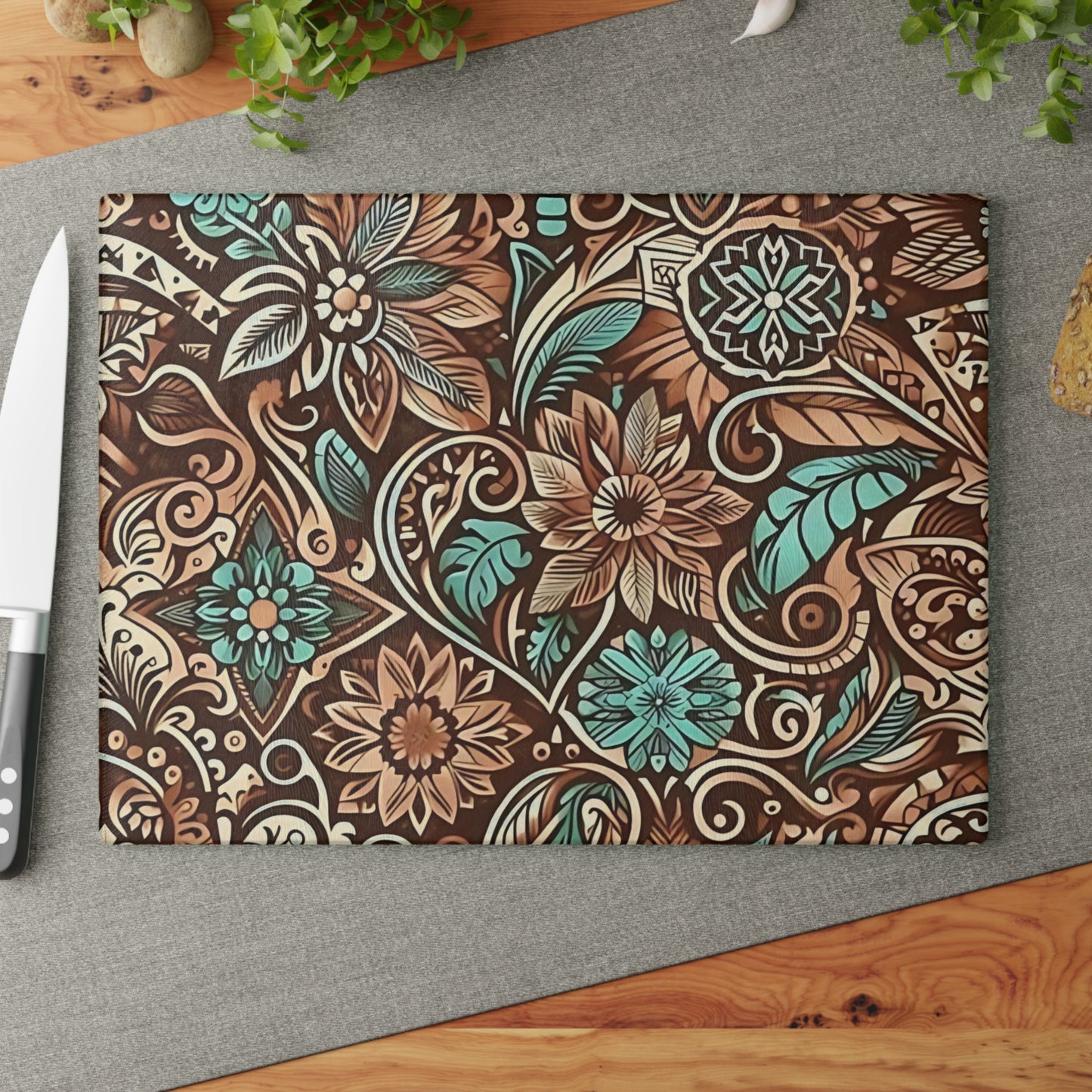 🍂✨ Rustic Floral Swirl Cutting Board – Vintage Charm for Your Kitchen ✨🌿
