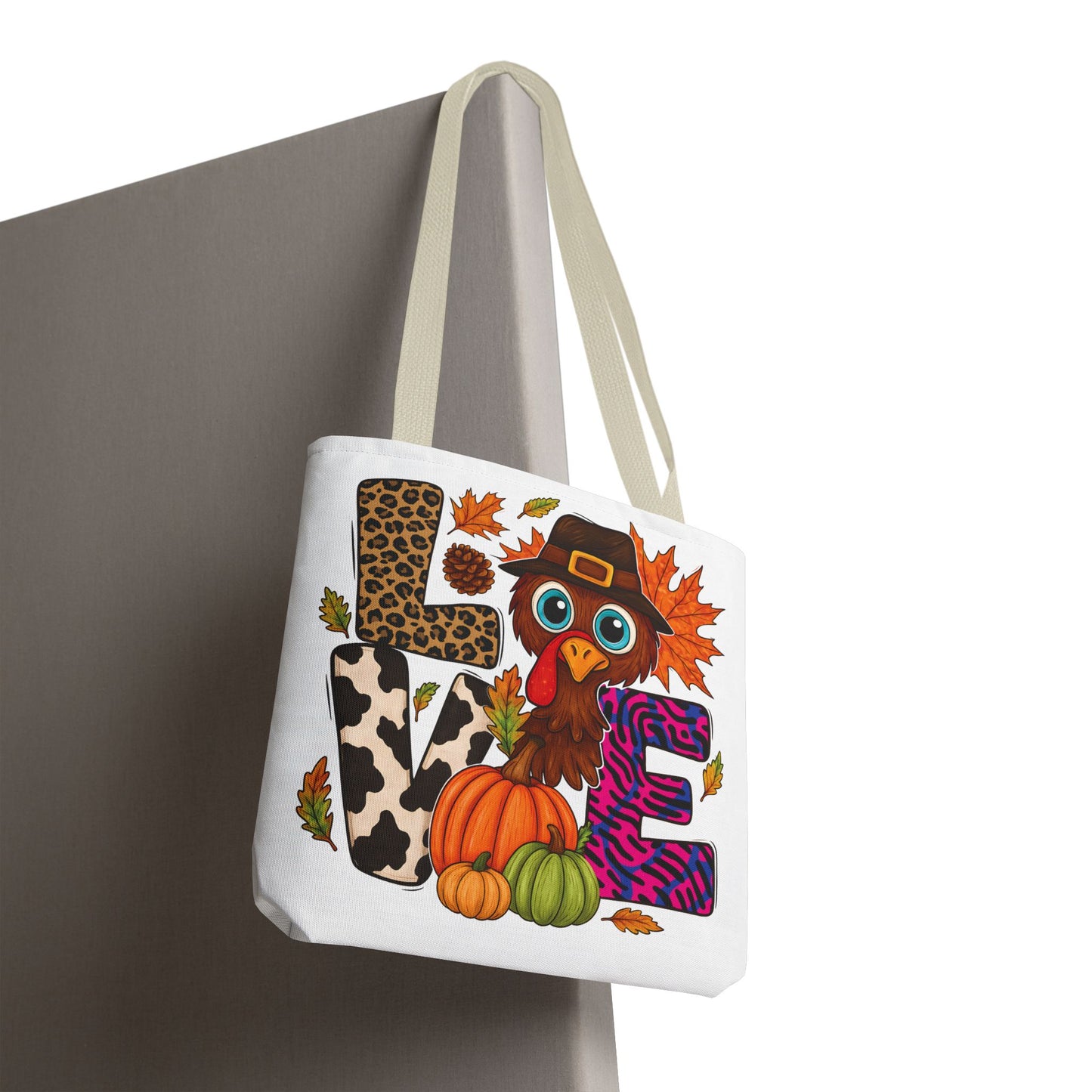 🦃 LOVE Turkey Tote Bag – Wild Prints, Big Eyes & Thanksgiving Fun 🎨