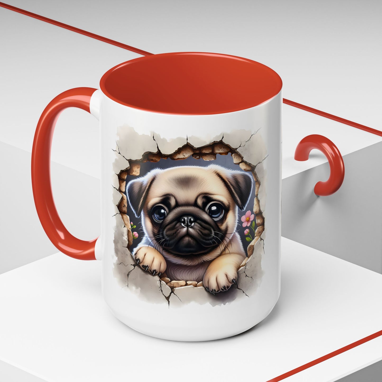 🐾💛 Pug Puppy Accent Mug – Cute Wrinkly Pug Coffee Cup ☕✨