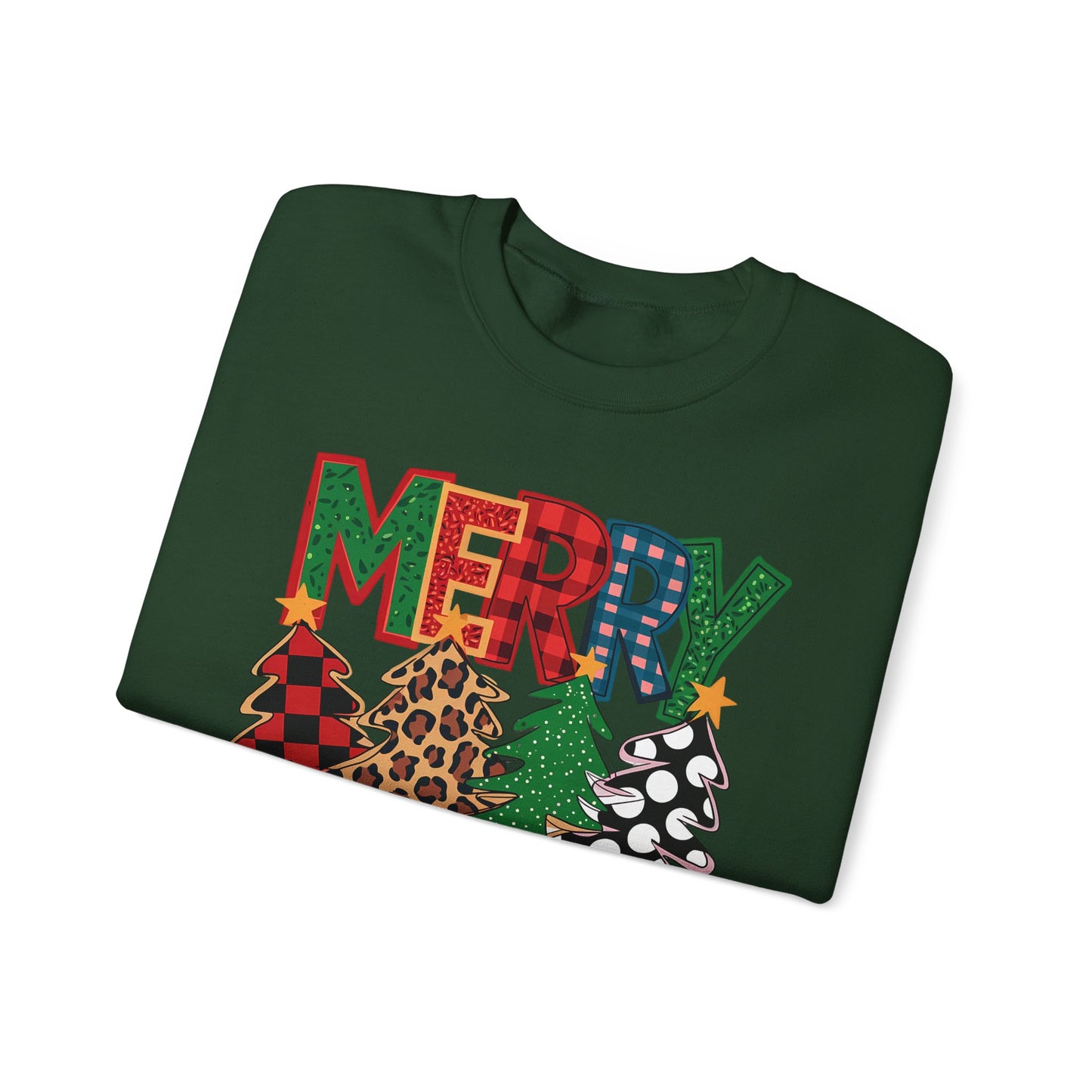 🎄✨ Merry Christmas Trees Sweatshirt – Bold Patterns & Festive Cheer