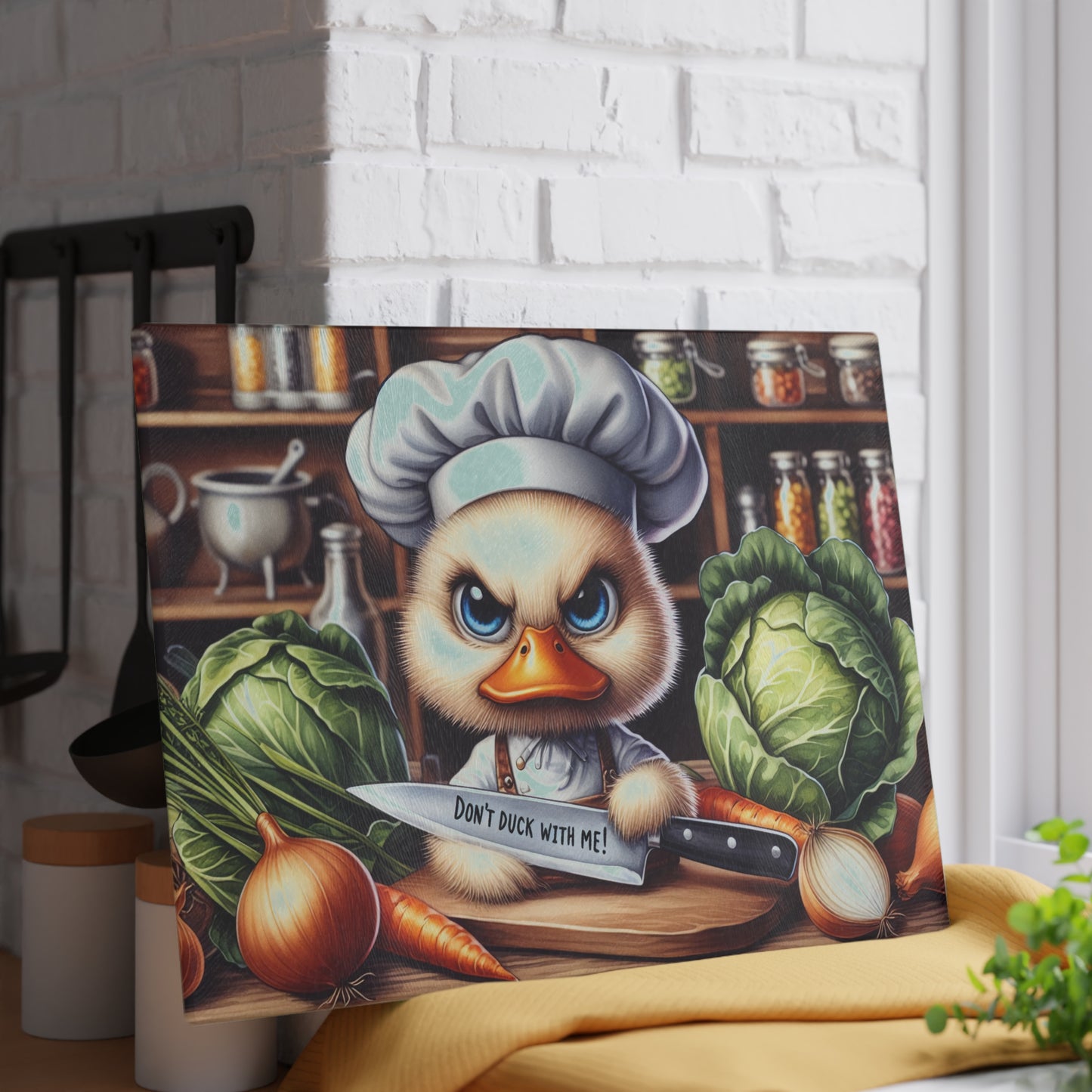 Don’t Duck With Me Glass Cutting Board – Funny Duck Chef Kitchen Art Display