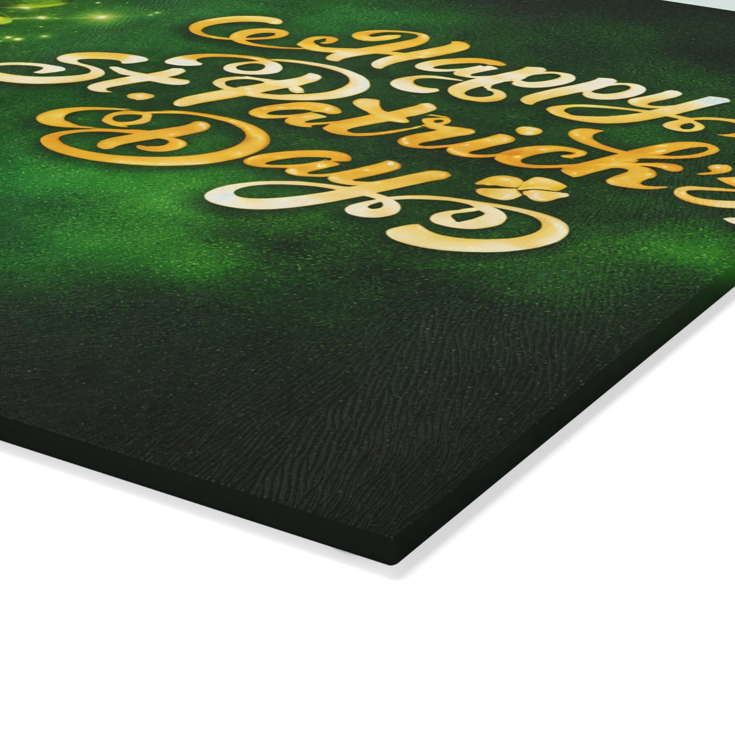 Happy St. Patrick’s Day Clover & Gold Glass Cutting Board – Festive Irish Kitchen Accent