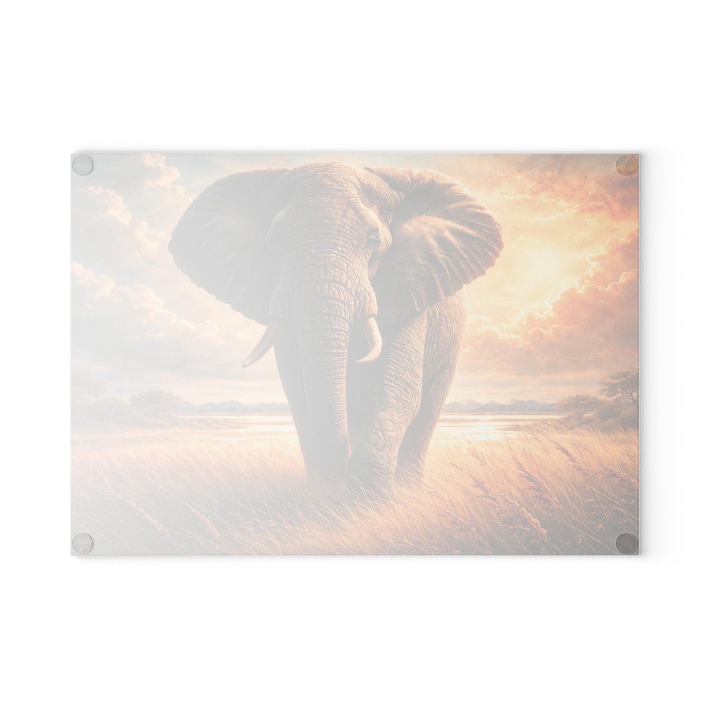 Majestic Elephant Sunset Savanna Glass Cutting Board – Bold Wildlife Landscape Kitchen Art