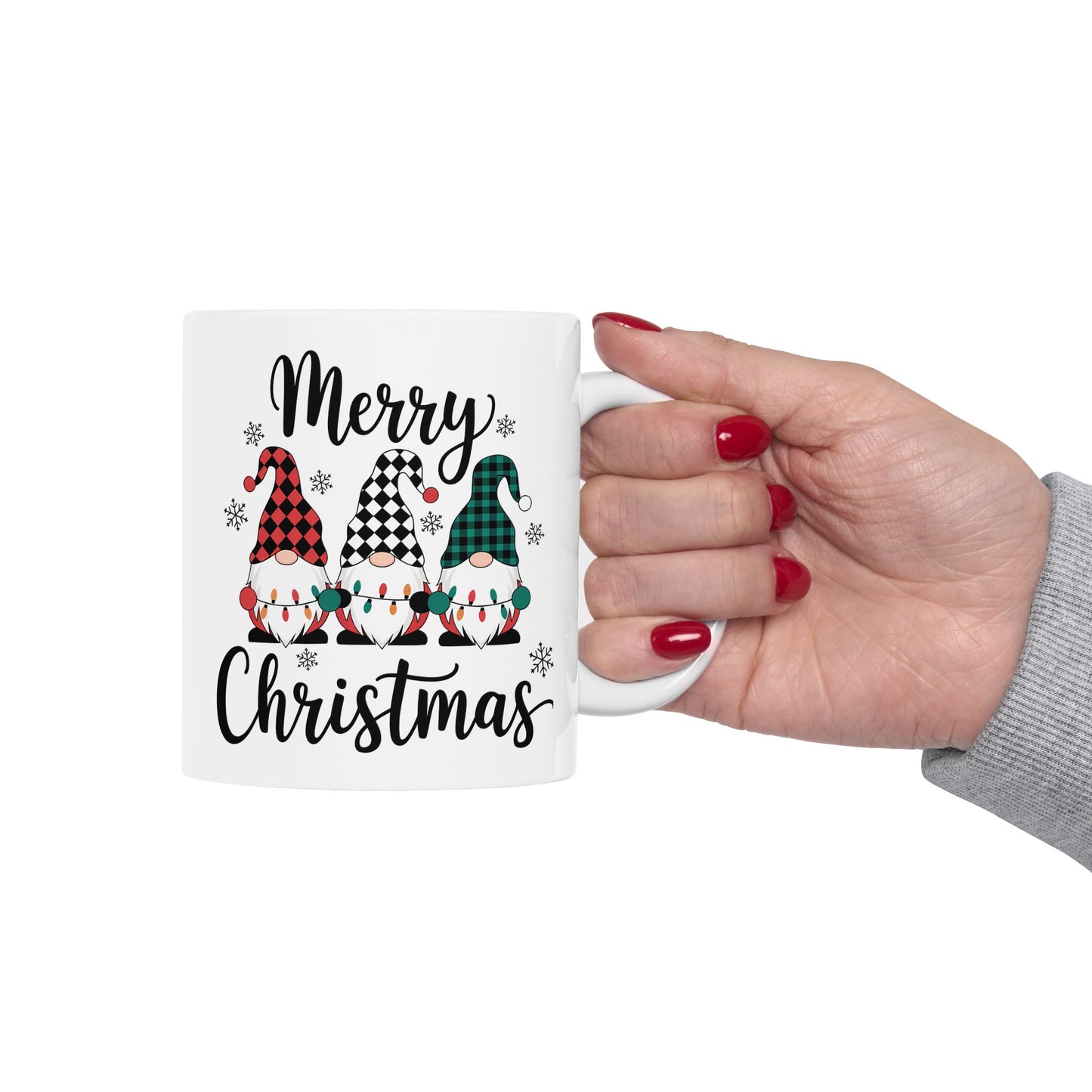 🎅🎄 Merry Christmas Gnomes – Festive Plaid Holiday Cup ✨☕