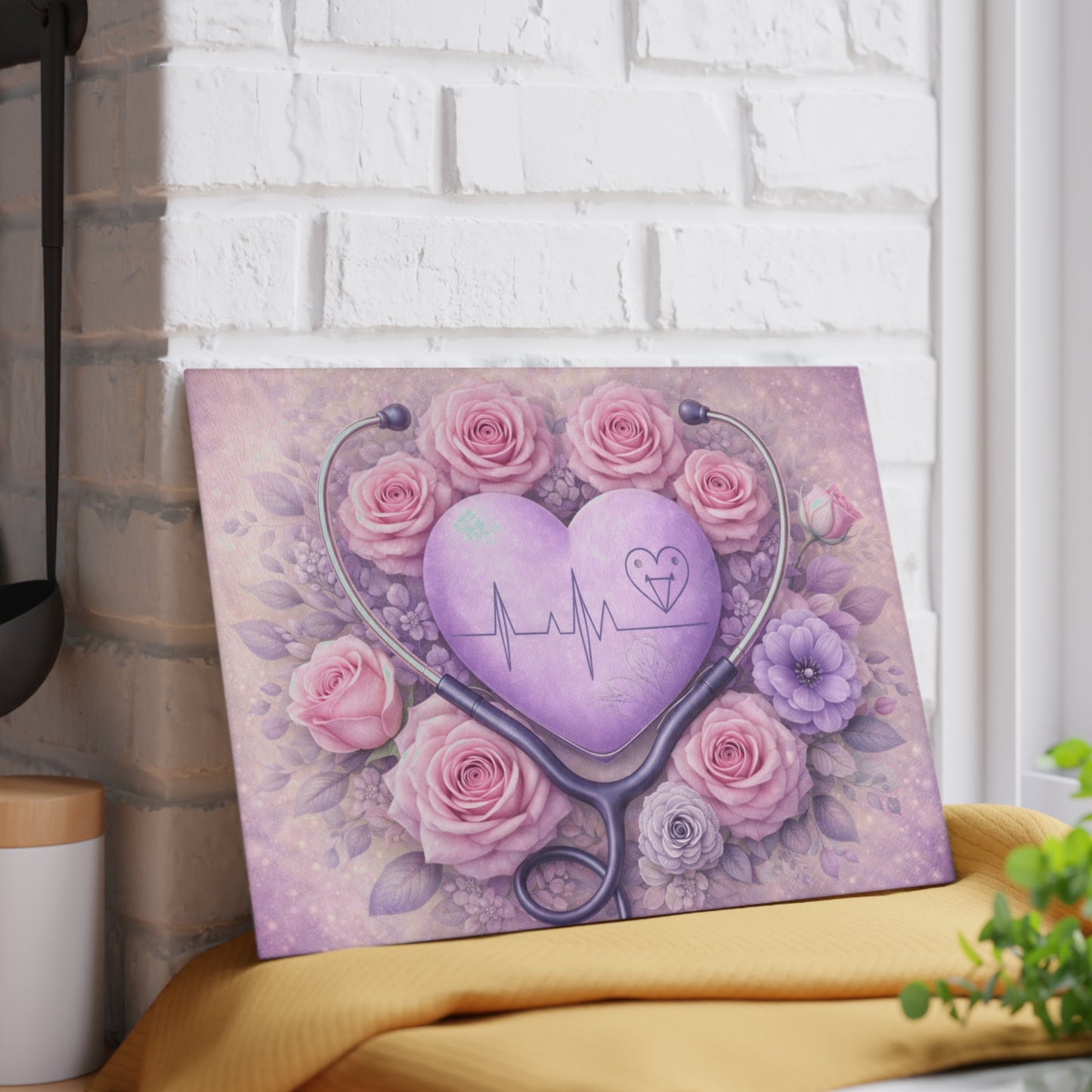 Nurse Heartbeat Floral Glass Cutting Board – Medical Appreciation Kitchen Art