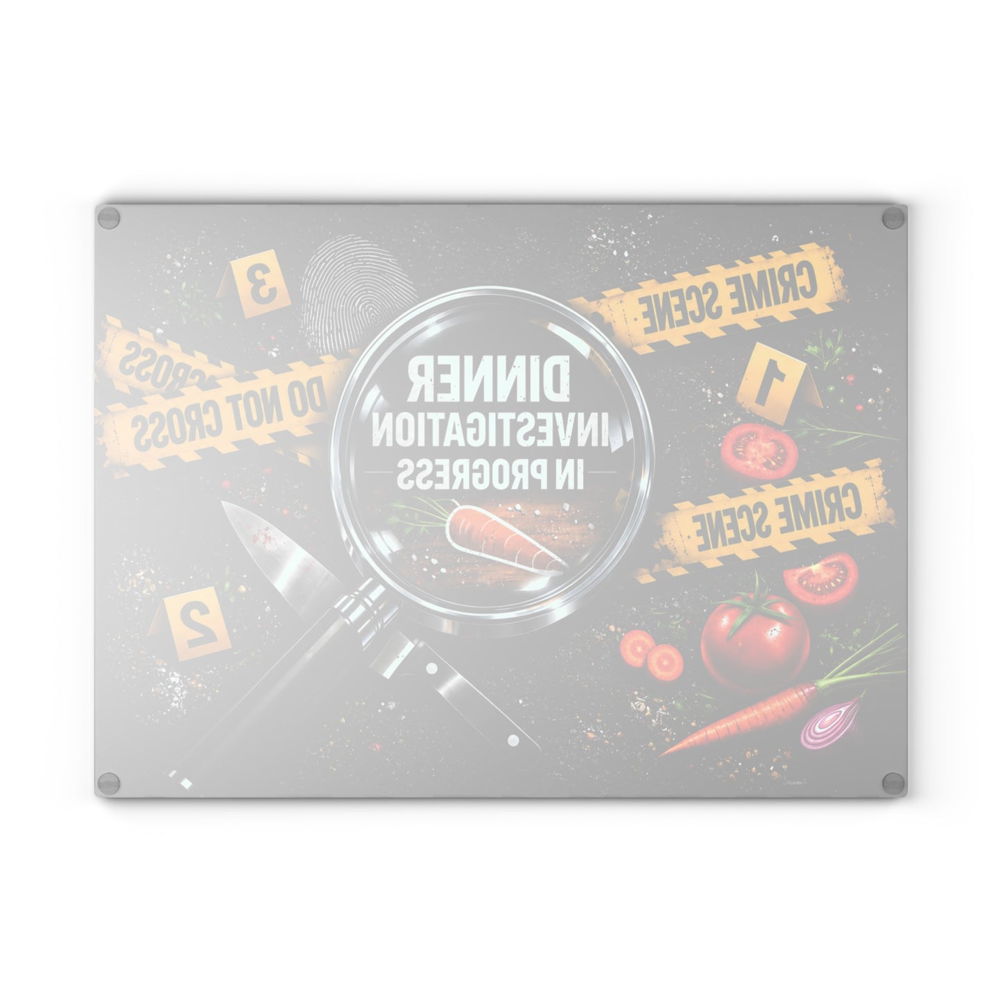 Dinner Investigation in Progress Glass Cutting Board – Funny Crime Scene Kitchen Decor